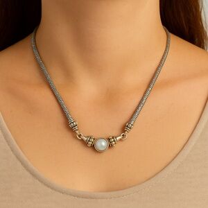 Lagos Caviar Two Tone Pearl Pendant with Silver Snake Necklace